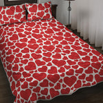 Red And White Heart Pattern Print Quilt Bed Set