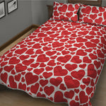 Red And White Heart Pattern Print Quilt Bed Set