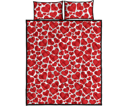 Red And White Heart Pattern Print Quilt Bed Set