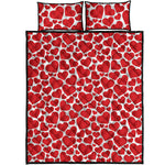 Red And White Heart Pattern Print Quilt Bed Set