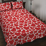 Red And White Heart Pattern Print Quilt Bed Set