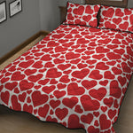 Red And White Heart Pattern Print Quilt Bed Set