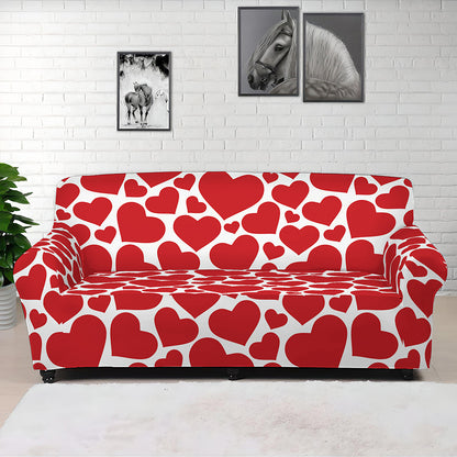 Red And White Heart Pattern Print Sofa Cover