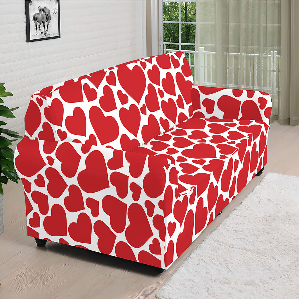 Red And White Heart Pattern Print Sofa Cover