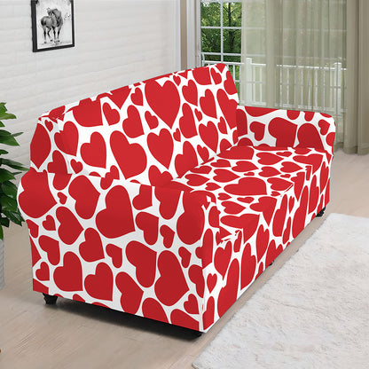 Red And White Heart Pattern Print Sofa Cover