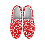 Red And White Heart Pattern Print White Slip On Shoes