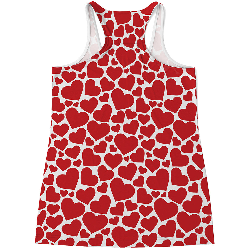 Red And White Heart Pattern Print Women's Racerback Tank Top