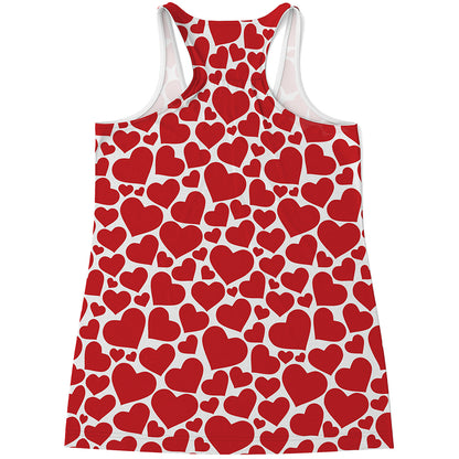 Red And White Heart Pattern Print Women's Racerback Tank Top