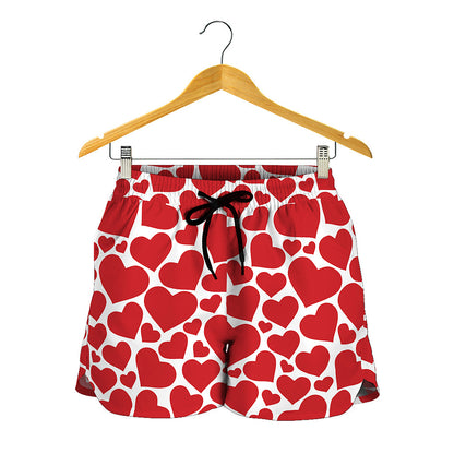 Red And White Heart Pattern Print Women's Shorts