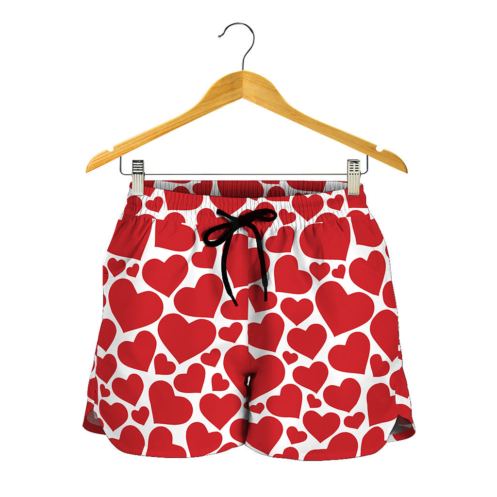 Red And White Heart Pattern Print Women's Shorts