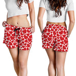 Red And White Heart Pattern Print Women's Shorts