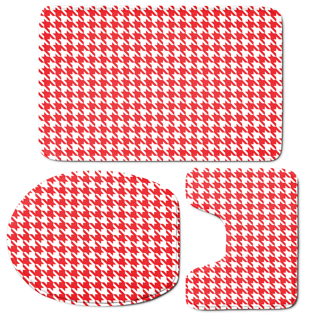 Red And White Houndstooth Pattern Print 3 Piece Bath Mat Set