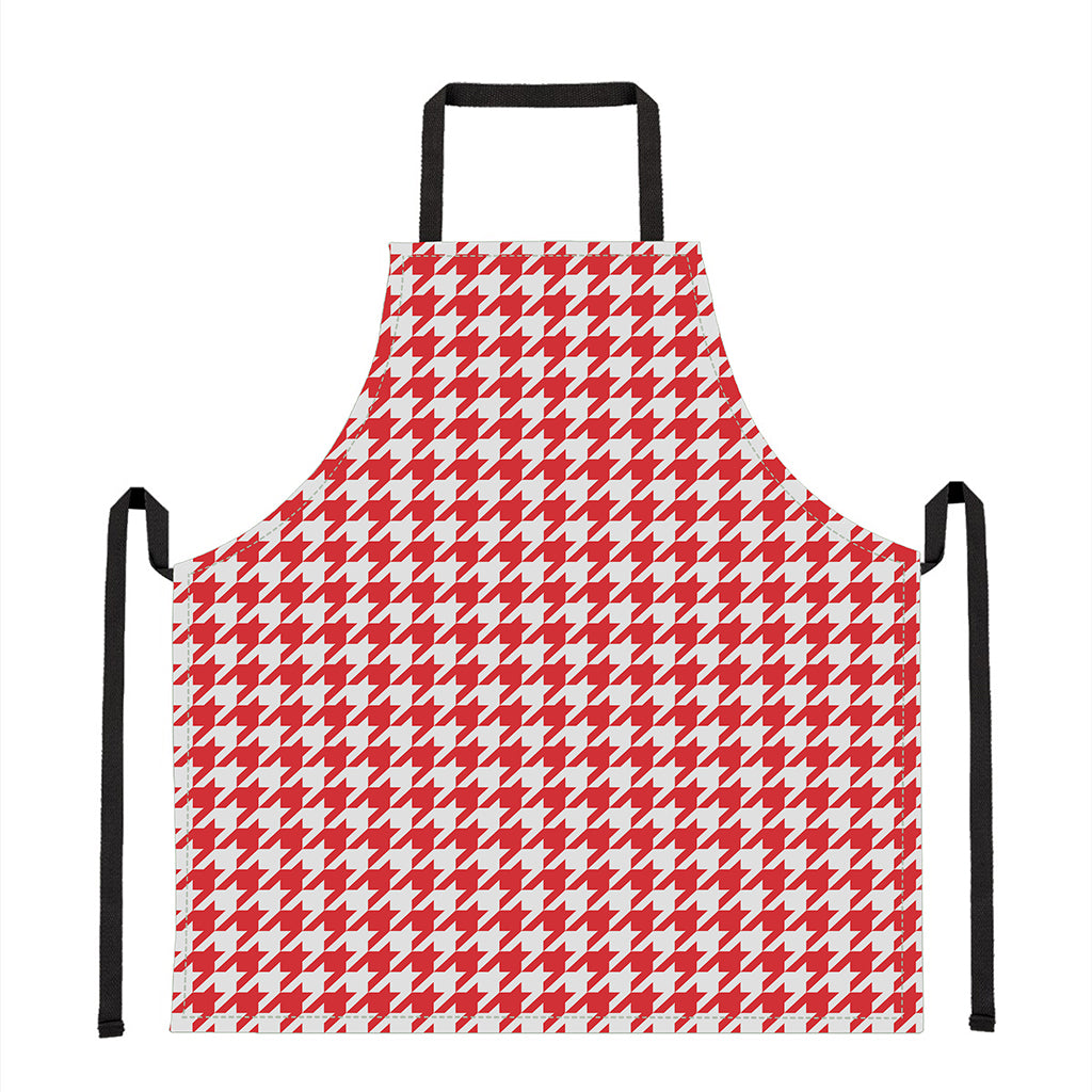 Red And White Houndstooth Pattern Print Apron