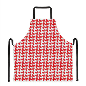 Red And White Houndstooth Pattern Print Apron