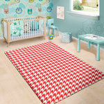 Red And White Houndstooth Pattern Print Area Rug