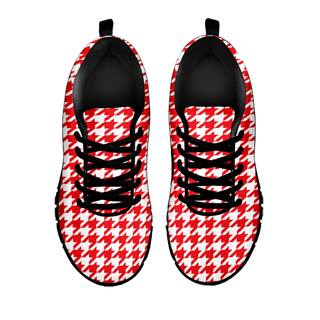 Red And White Houndstooth Pattern Print Black Sneakers
