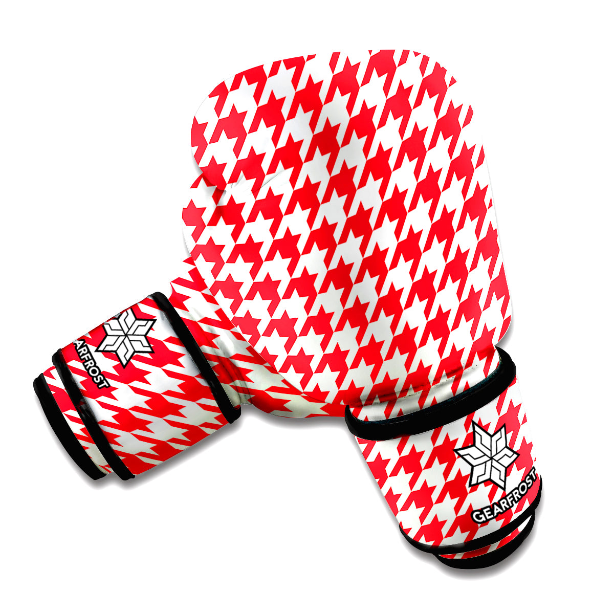 Red And White Houndstooth Pattern Print Boxing Gloves