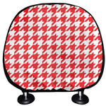 Red And White Houndstooth Pattern Print Car Headrest Covers