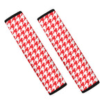 Red And White Houndstooth Pattern Print Car Seat Belt Covers
