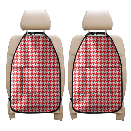 Red And White Houndstooth Pattern Print Car Seat Organizers