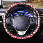 Red And White Houndstooth Pattern Print Car Steering Wheel Cover