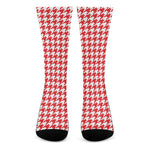 Red And White Houndstooth Pattern Print Crew Socks