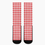 Red And White Houndstooth Pattern Print Crew Socks