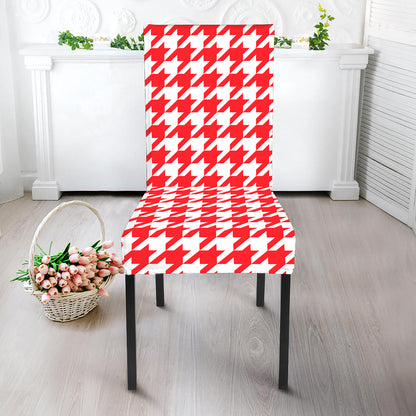 Red And White Houndstooth Pattern Print Dining Chair Slipcover