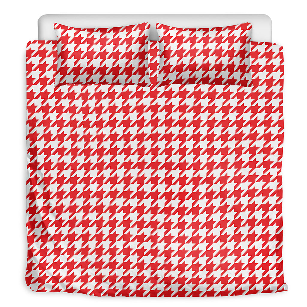 Red And White Houndstooth Pattern Print Duvet Cover Bedding Set