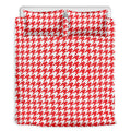 Red And White Houndstooth Pattern Print Duvet Cover Bedding Set