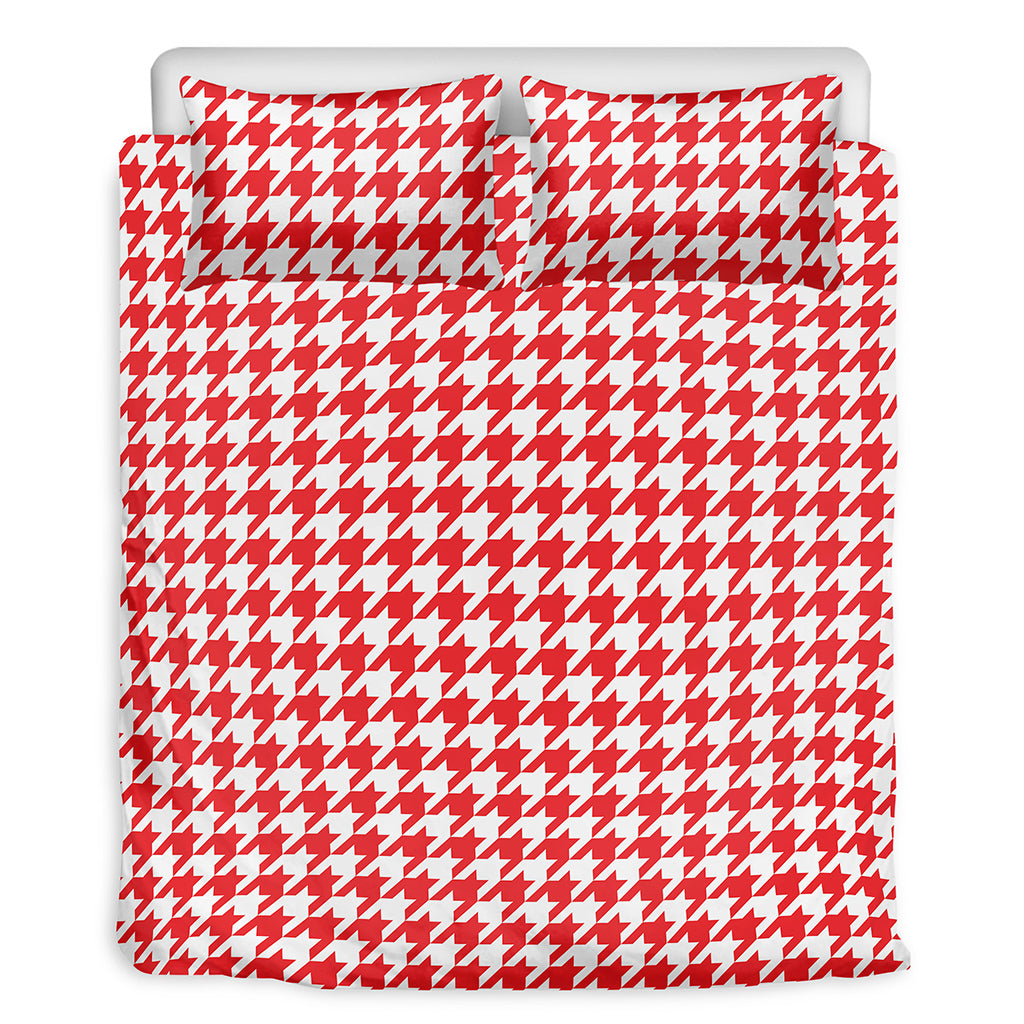 Red And White Houndstooth Pattern Print Duvet Cover Bedding Set