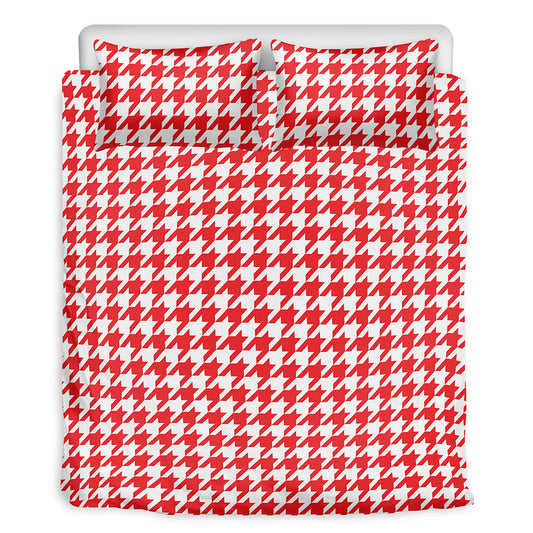 Red And White Houndstooth Pattern Print Duvet Cover Bedding Set