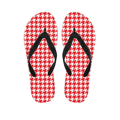 Red And White Houndstooth Pattern Print Flip Flops