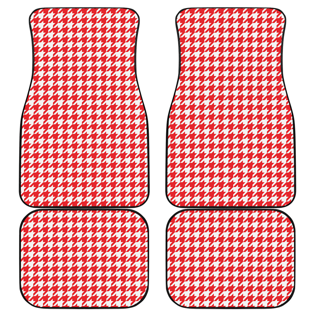 Red And White Houndstooth Pattern Print Front and Back Car Floor Mats