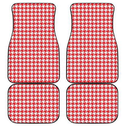 Red And White Houndstooth Pattern Print Front and Back Car Floor Mats