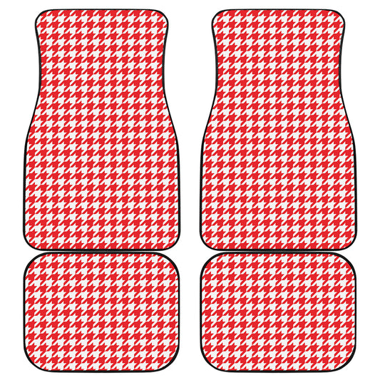 Red And White Houndstooth Pattern Print Front and Back Car Floor Mats