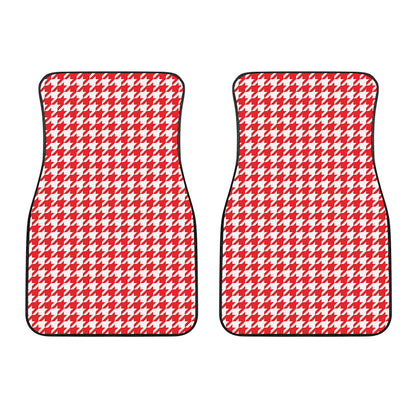 Red And White Houndstooth Pattern Print Front Car Floor Mats