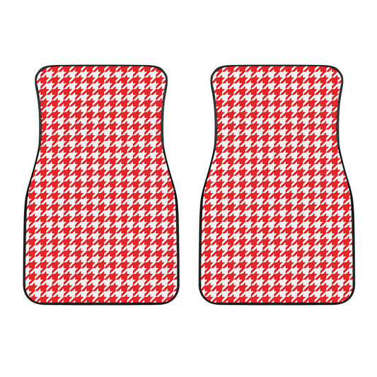 Red And White Houndstooth Pattern Print Front Car Floor Mats