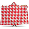 Red And White Houndstooth Pattern Print Hooded Blanket