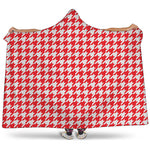 Red And White Houndstooth Pattern Print Hooded Blanket