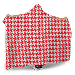 Red And White Houndstooth Pattern Print Hooded Blanket