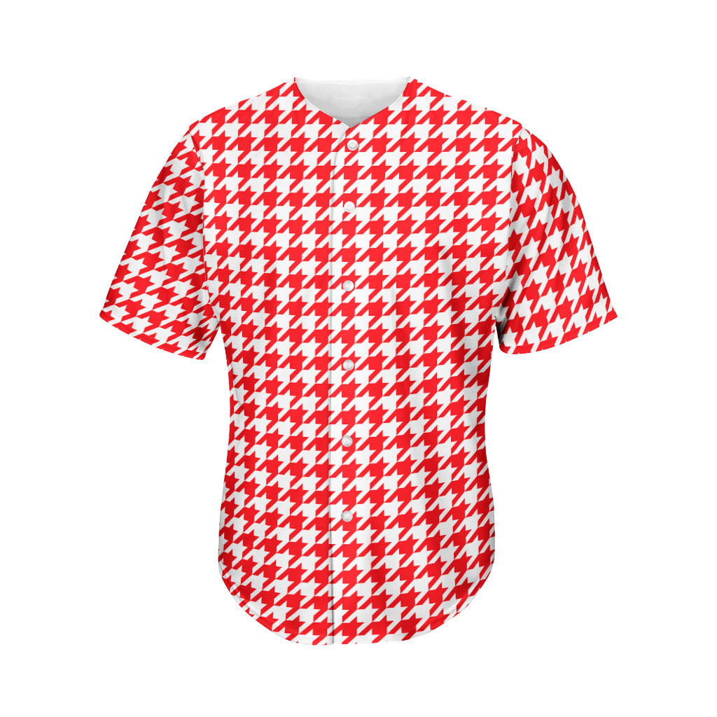 Red And White Houndstooth Pattern Print Men's Baseball Jersey