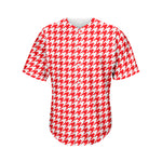 Red And White Houndstooth Pattern Print Men's Baseball Jersey