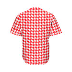 Red And White Houndstooth Pattern Print Men's Baseball Jersey
