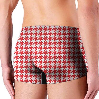 Red And White Houndstooth Pattern Print Men's Boxer Briefs