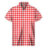 Red And White Houndstooth Pattern Print Men's Short Sleeve Shirt