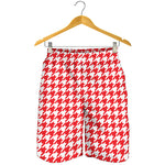 Red And White Houndstooth Pattern Print Men's Shorts