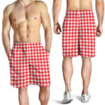Red And White Houndstooth Pattern Print Men's Shorts