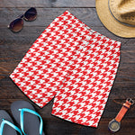 Red And White Houndstooth Pattern Print Men's Shorts