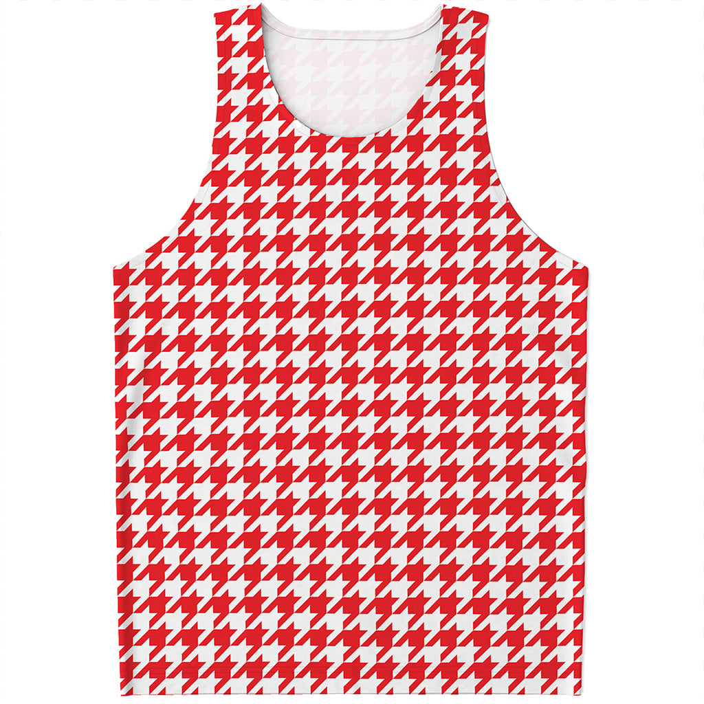 Red And White Houndstooth Pattern Print Men's Tank Top